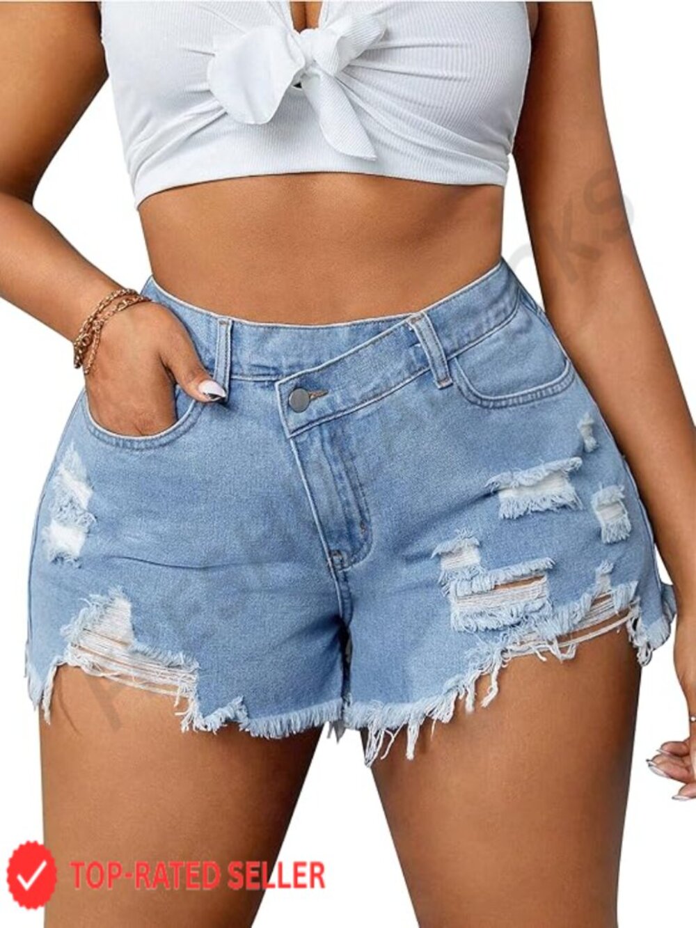 Plus Size Distressed Denim Shorts High Waisted Stretchy Casual Summer Jorts